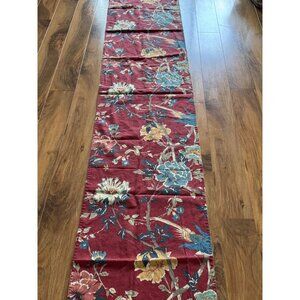 Pottery Barn Red Floral Linen & Cotton Table Runner 18"x90" Elegant Dining